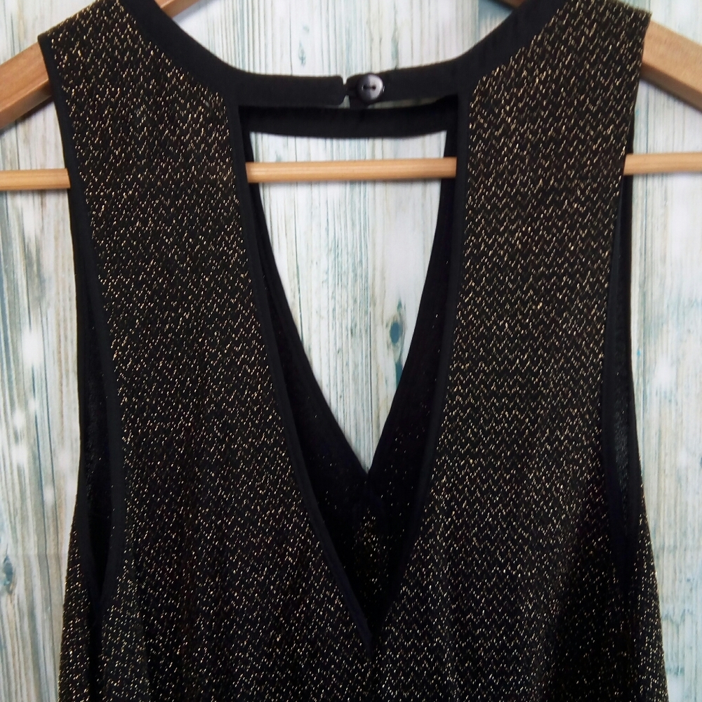 UO Ecote high low halter blk & gold dress small - Picture 5 of 8